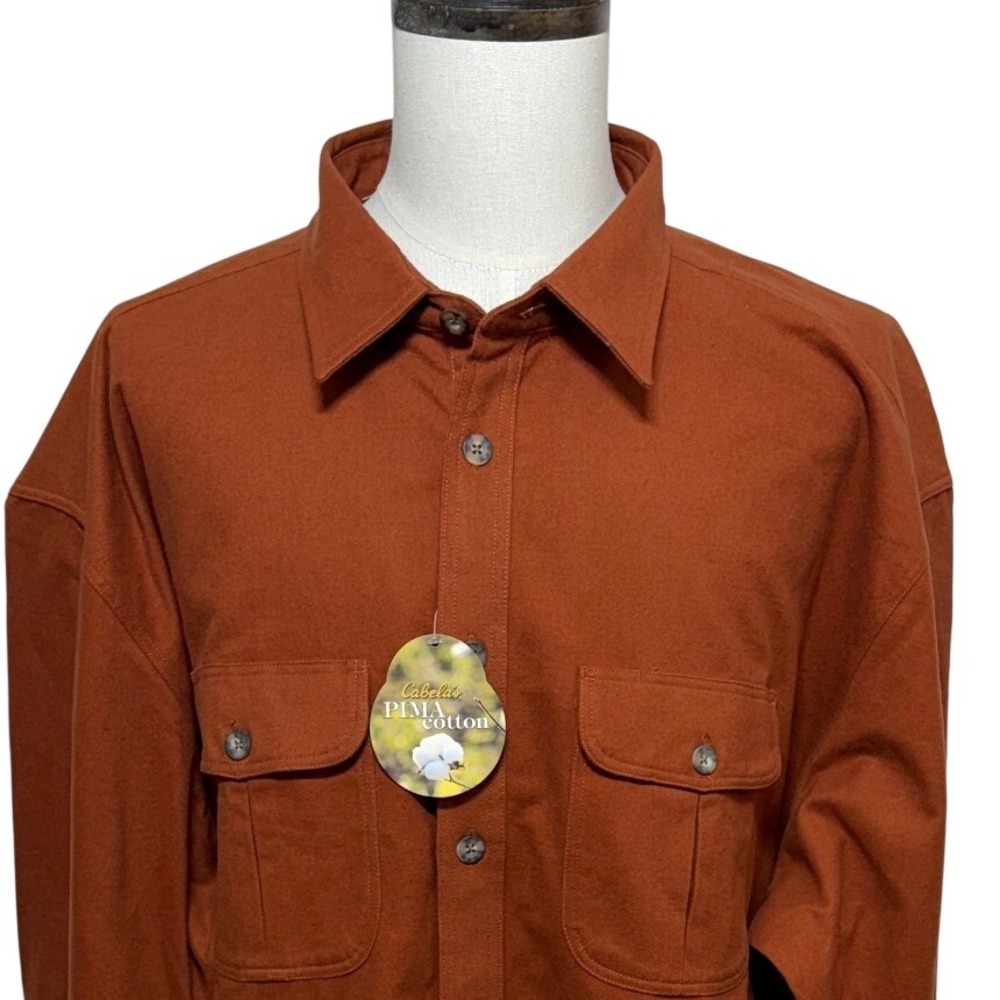 NEW Cabelas Shirt Men 3XL Orange Chamois Heavy Weight Pima Cotton Long Sleeve